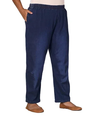 ON THE PLUS SIDE PLUS SIZE WIDE LEG PREMIUM COTTON-BLEND DENIM JEANS IN DARK WASH DENIM