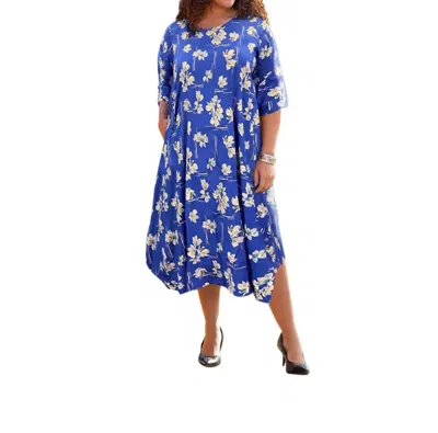 On The Plus Side Printed 3/4 Sleeve Edyth Dress - Plus Size In Blue Floral