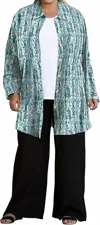 On The Plus Side Printed Long Sleeve Chiffon Button Up Rodie Tunic - Plus In Blue Cheetah In Multi