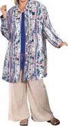 On The Plus Side Printed Long Sleeve Chiffon Button Up Rodie Tunic - Plus In Purple Rose In Multi