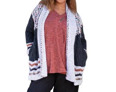 On The Plus Side Printed Long Sleeve Knitted Sweater - Plus In Charcoal Vienna In Multi