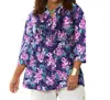 On The Plus Side Printed Pleated 3/4 Sleeve Mandarin Collar Tunic - Plus In Purple In Blue