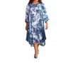 On The Plus Side Printed Rayon 3/4 Sleeve Edyth Dress - Plus Size In Ari Navy Dot In Multi