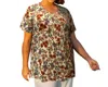 On The Plus Side Printed Scoop Neck Short Sleeve Taylor Tunic - Plus Size In White Ground Floral In Multi