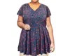 On The Plus Side Printed Short Sleeve Baby Doll Top - Plus In Blue Palm In Multi