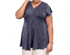 On The Plus Side Printed Short Sleeve Baby Doll Top - Plus In Navy Dot In Multi