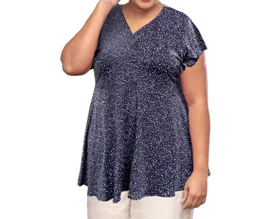 On The Plus Side Printed Short Sleeve Baby Doll Top - Plus In Navy Dot In Multi
