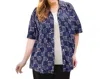 On The Plus Side Printed Short Sleeve Collar Button Up Elaine Shirt - Plus Size In Blue Tribal In Multi