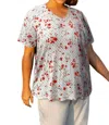 On The Plus Side Printed Short Sleeve V-neck Tunic - Plus In Black/white Floral Dot In Multi