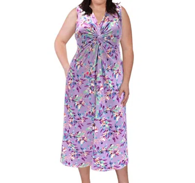 On The Plus Side Printed Sleeveless Diana Tank Dress - Plus Size In Purple Petals In Multi