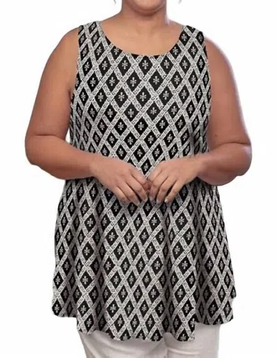 On The Plus Side Printed Sleeveless Swing Tank Top - Plus In Black And White
