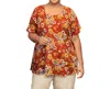 On The Plus Side Printed Square Neck Tunic - Plus In Red Ground Floral In Multi
