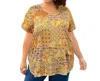 On The Plus Side Printed Tyler Flair Short Sleeve Top - Plus Size In Yellow Patchwork In Multi