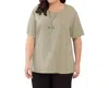 On The Plus Side Rayon Short Sleeve Top - Plus In Khaki In Green