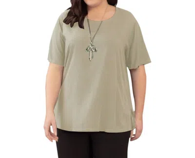 On The Plus Side Rayon Short Sleeve Top - Plus In Khaki In Green
