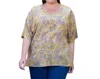 On The Plus Side Rayon Short Sleeve V-neck Blouse - Plus In Venice In Multi