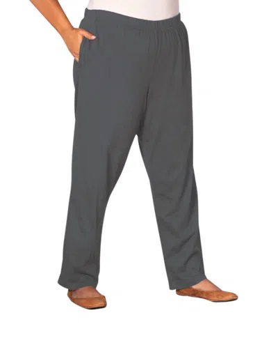 On The Plus Side Relaxed Leg Cotton Knit Pants - Plus In Gray In Blue