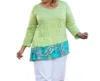 On The Plus Side Round Neck 3/4 Sleeve Kristi Tunic - Plus Size In Margarita Lime In Multi