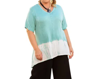 On The Plus Side Sara Short Sleeve V-neck Top - Plus In Peacock In Blue