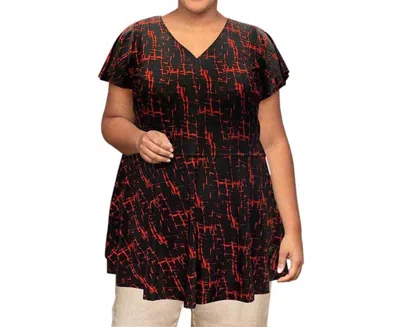 On The Plus Side Short Sleeve Baby Doll Top - Plus In Red Grid In Multi