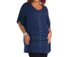 On The Plus Side Short Sleeve Button Up Tonya Blouse - Plus In Indigo In Blue