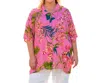 On The Plus Side Short Sleeve Ibiza Shirt - Plus In Pink Palms In Multi