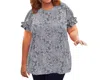 On The Plus Side Short Sleeve Ruffle Blouse - Plus Size In Gray Floral In Multi