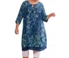 On The Plus Side Sireli Batik Long Sleeve Dress - Plus Size In Tribal Cyan In Multi