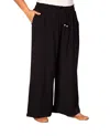 On The Plus Side Solid Drawstring Cotton Rayon Pants - Plus In Black In Black