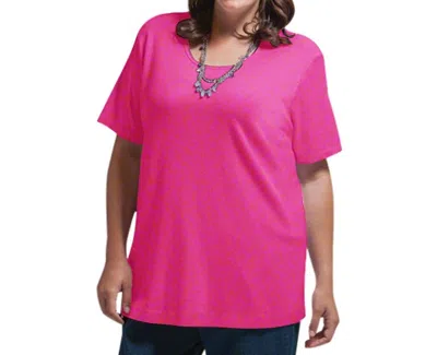 On The Plus Side Solid Short Sleeve U-neck Tee - Plus In Zinnia In Pink