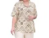 On The Plus Side Trinity Print Short Sleeve Button Up Shirt - Plus In Kaliope In Beige