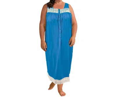 On The Plus Side Ultra Soft Lace Trim Sleeveless Nightgown - Plus In Blue