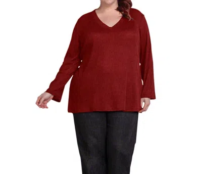 On The Plus Side Waffle Knit Long Sleeve Top - Plus In Burgundy In Red