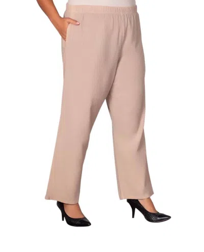 On The Plus Side Wide Leg Crinkle Cotton Pants - Plus In Tan In Beige