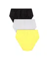 On The Plus Side Women's Plus Size Solid Panties 3-pack In Black/white/yellow In Multi