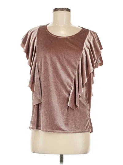 Pre-owned On The Road ... Short Sleeve Top Brown Ruffles Neckline Tops