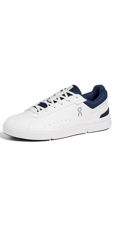 On Mens The Roger Advantage Faux-leather Trainers White Midnight