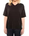 On This Day Crinkle Cotton Relaxed V-neck Top In Black
