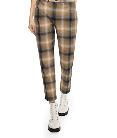 On This Day Linen-blend Shadow Plaid Tapered Pants In Khaki Multi