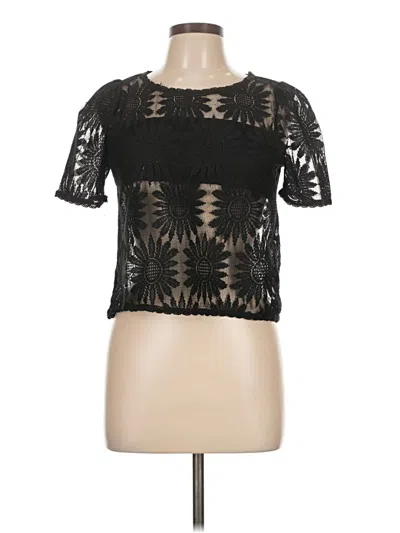 Pre-owned On Twelfth Short Sleeve Top Black Keyhole Neckline Tops