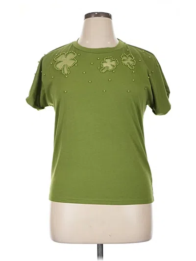 Pre-owned On Twelfth Short Sleeve Top Green Keyhole Neckline Tops