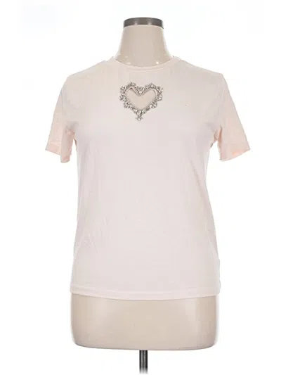 Pre-owned On Twelfth Short Sleeve Top Ivory Hearts Pattern Mock Neckline Tops