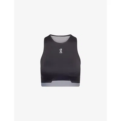On Womens Black Train 2-in-1 Crop Workout Top