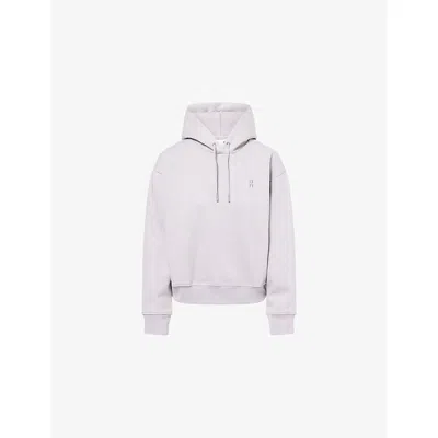 On Womens Grey Club Collective Brand-embroidery Cott-blend Hoodie In White