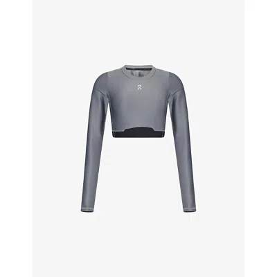 On Womens Rock Train Lg-sleeve Cropped Stretch-jersey Top