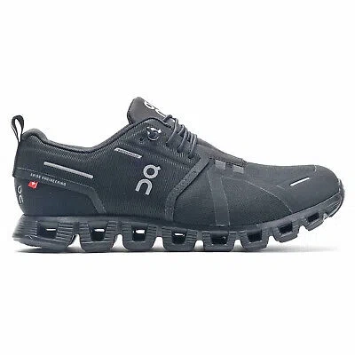 Pre-owned On Womens Trainers Cloud 5 Waterproof Lace-up Low-top Textile Synthetic In All Black