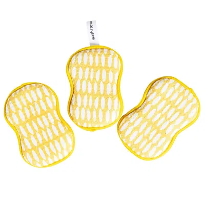 Once Again Home Co. Re:usable Sponges, Beans Pattern, Set Of 3 In Yellow