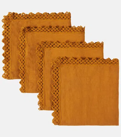 Once Milano Set Of 4 Macramé Linen Napkins In Yellow