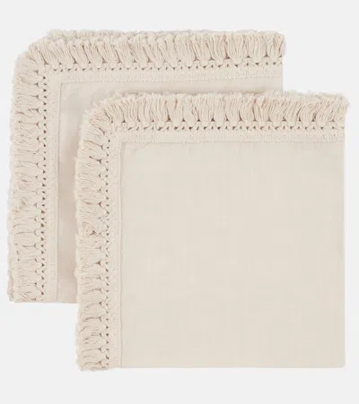 Once Milano Set Of Two Fringed Napkins In White