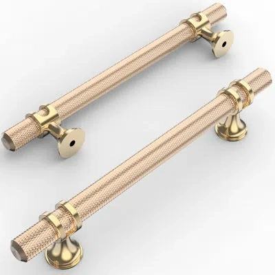 One 10 Pack Knurled Gold Cabinet Pulls 5 Inch Hole Center Brushed Brass Kitchen Cabinet Handles For Draw